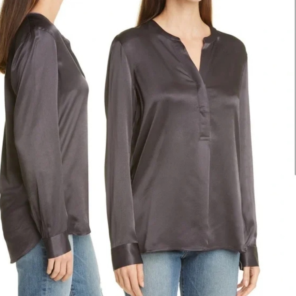 Rails | Reiss Slate Pearl Popover Blouse in black satin like size small